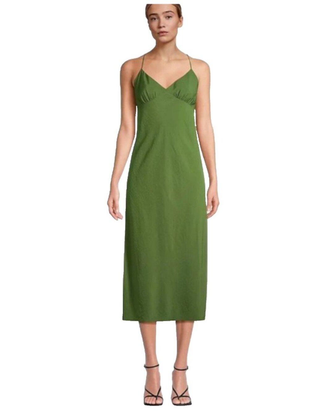 Madewell Size 00 Green Layton Midi Slip Dress Cami Strappy Criss Cross Back NEW